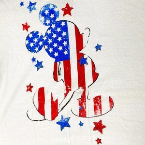 Disney Women's Mickey Mouse Character Distressed Red White Blue Design Shirt XL